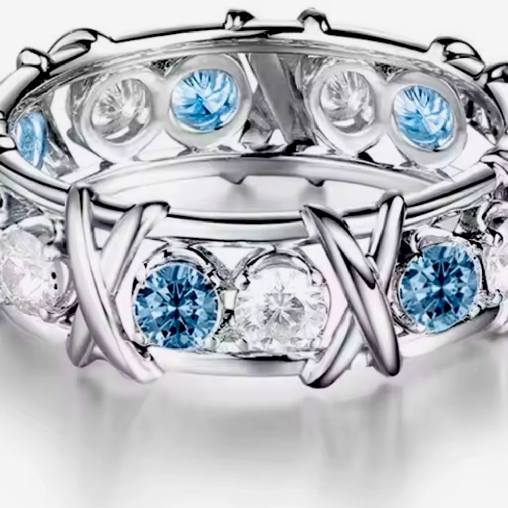 Tiffany Style-Elegant Sterling Silver and Aquamarine Ring